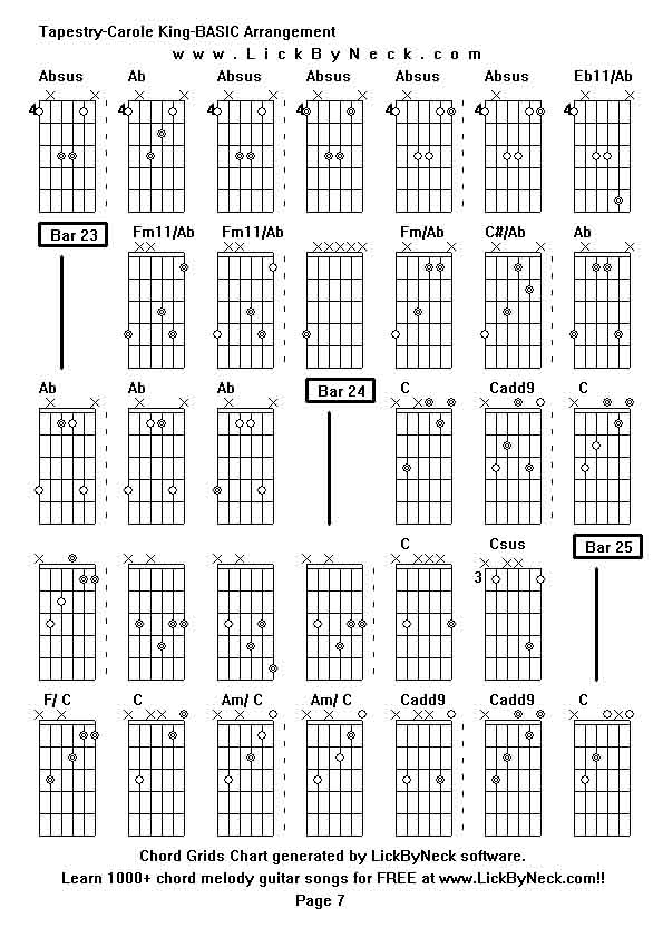 Chord Grids Chart of chord melody fingerstyle guitar song-Tapestry-Carole King-BASIC Arrangement,generated by LickByNeck software.